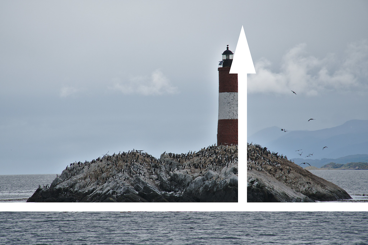 A light house with A straight line divided into two angles by a ray superimposed. 