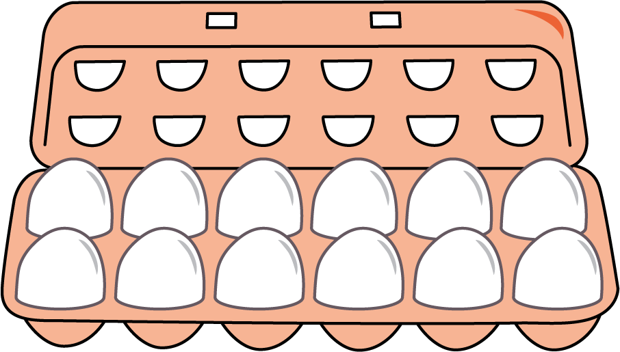Open carton of 12 eggs.