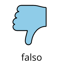 Dibujo de una mano de color azul que muestra una señal de pulgar hacia abajo, con la palabra "falso" debajo.