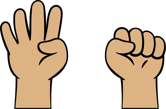 2 manos que muestran 4 dedos levantados en total.