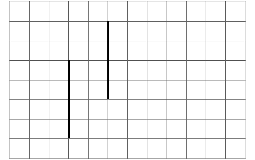 2 parallel line segments on grid. Both vertical. Both segments, 4 units. Right segment 2 units higher than left segment.