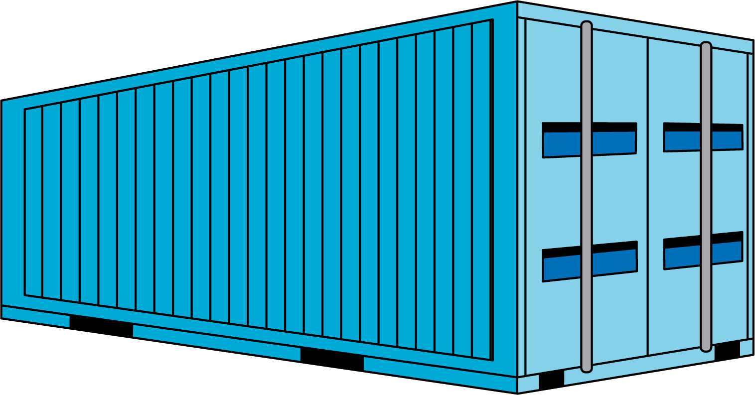 Shipping container in the shape of a Rectangular prism. 