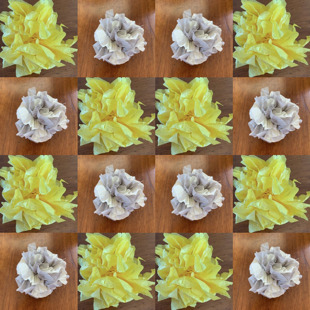 photographs of paper flowers.