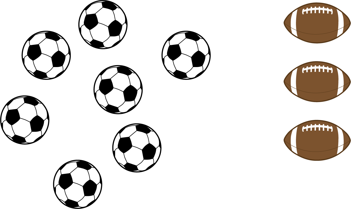 Soccer balls, 7. Footballs, 3.