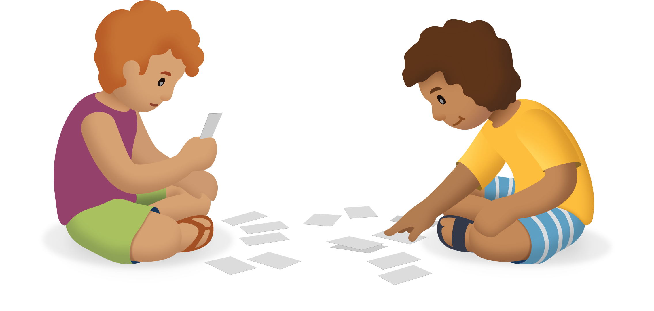 2 estudiantes están jugando un juego con tarjetas.