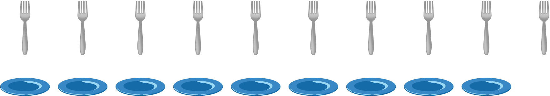 Forks, 10. Plates, 9.