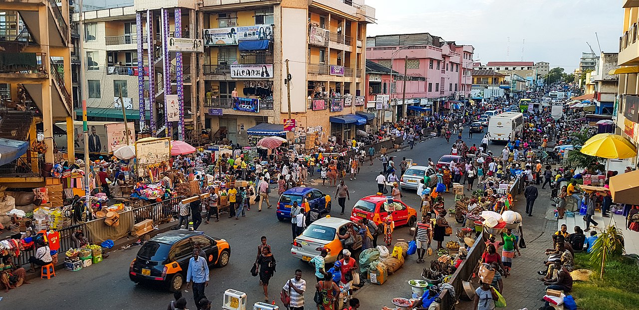 photograph of a crowded street in Ghana