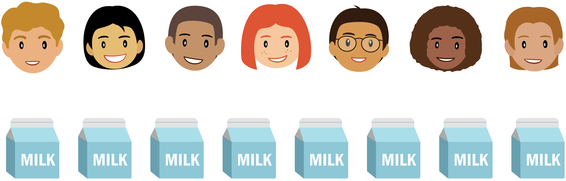 Image of Students and cartoons of milk.