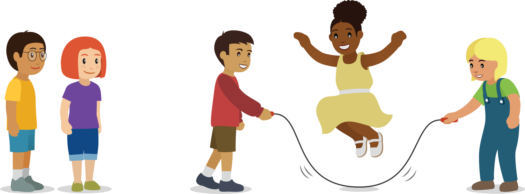 Children jumping rope. Children waiting for a turn.