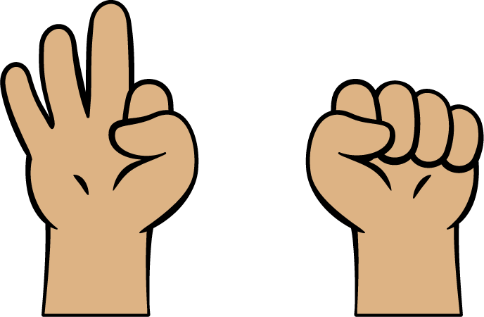 two hands showing 3 fingers