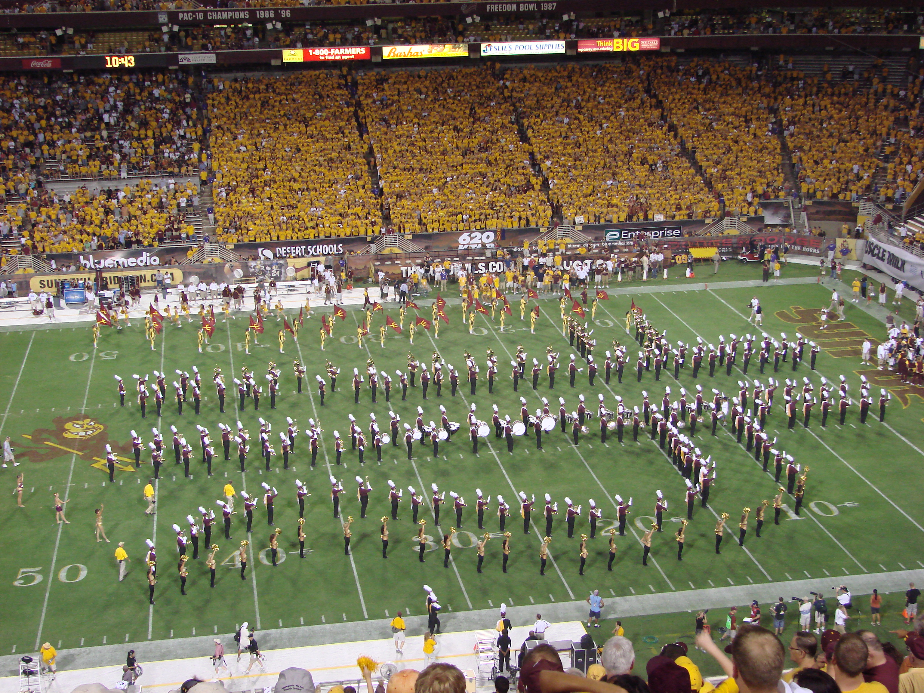 Marching band on the field.