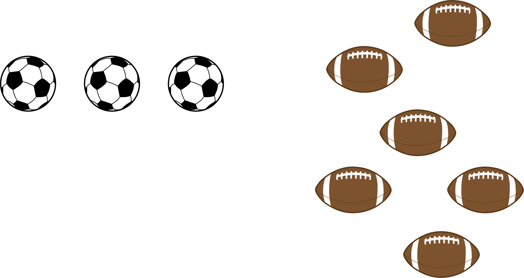 Soccer balls, 3. Footballs, 6.