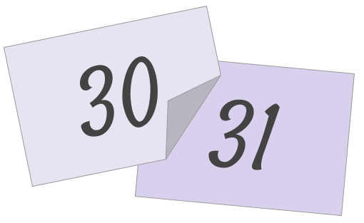 Dos hojas de papel con los números 30 y 31.