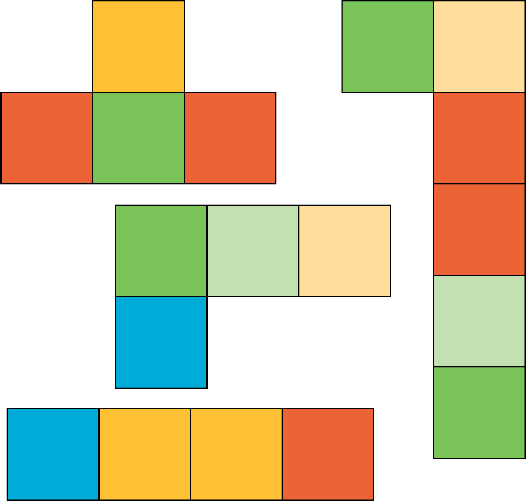 Groups of square tiles.
