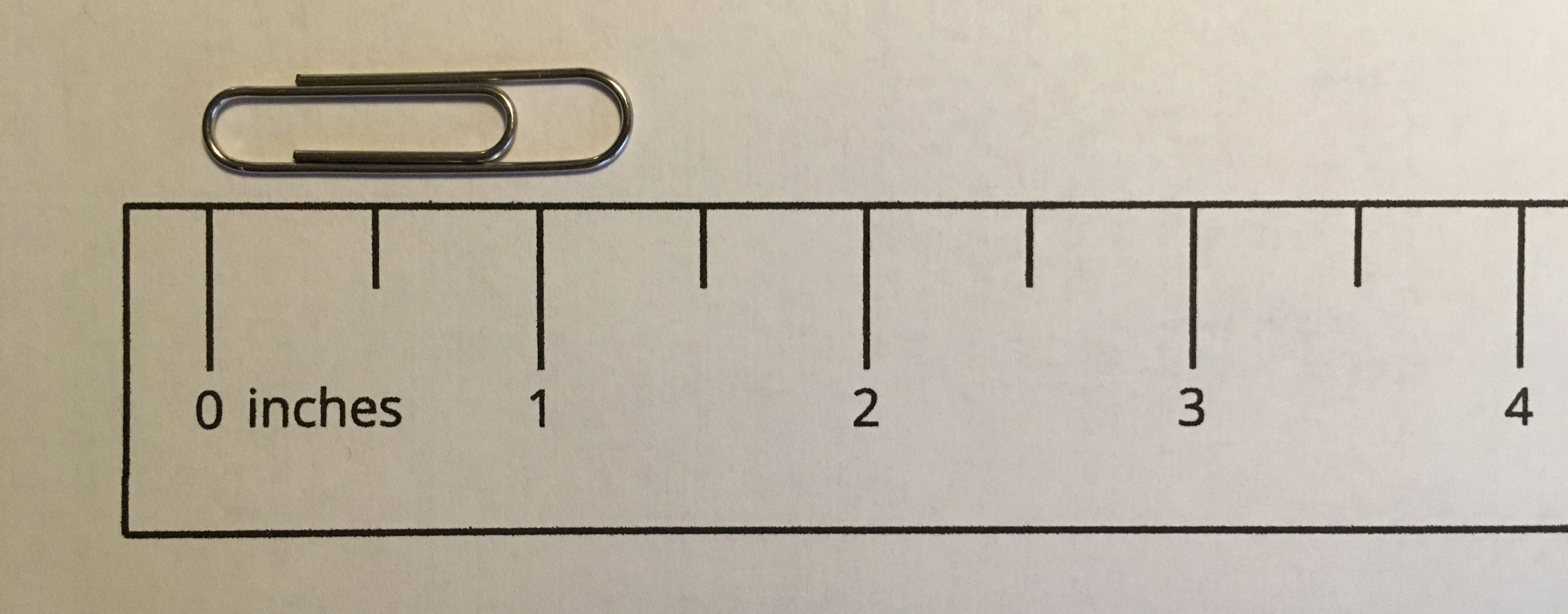 Paper clip measured by a ruler in inches.