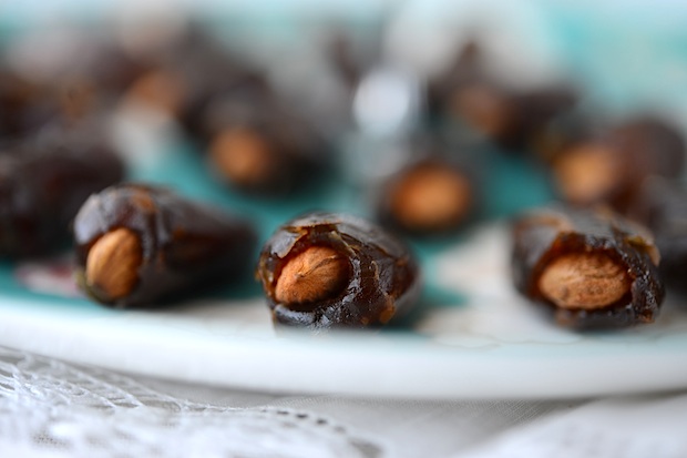 Dates stuffed with almonds.