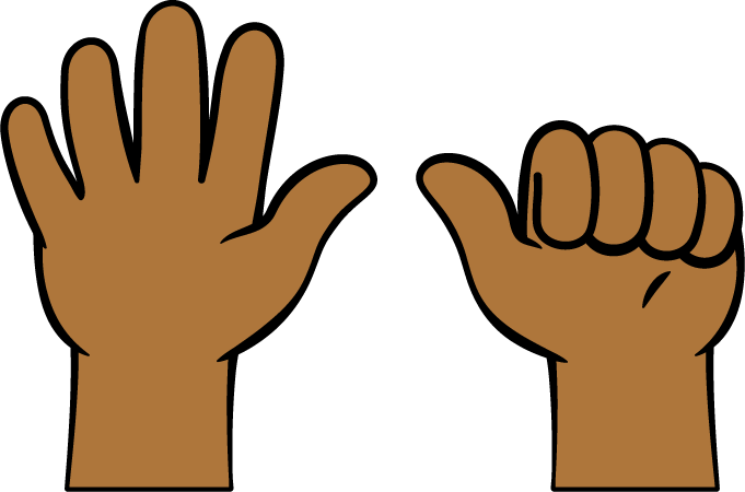 2 manos que muestran 6 dedos levantados en total.