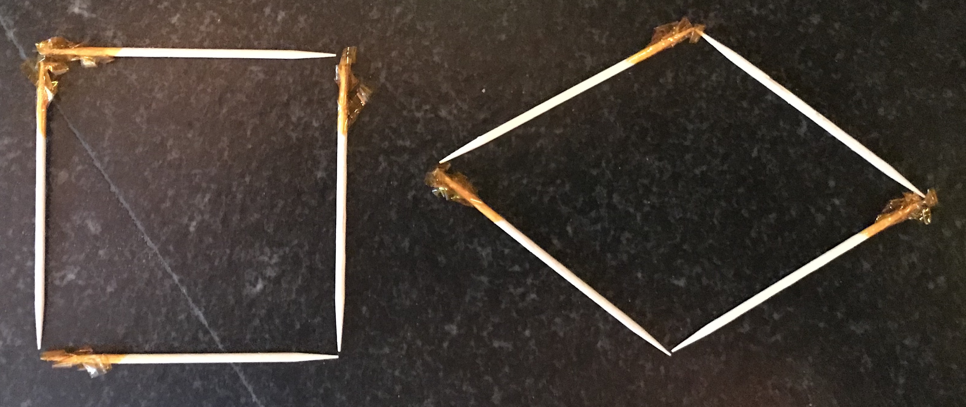 toothpicks forming 2 shapes. left, square. right, rhombus.