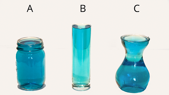 An image showing 3 different glass containers labeled as A, B, and C.