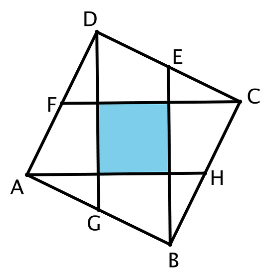 A square is divided into several parts and a center square is shaded.