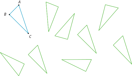 Nine congruent triangles are shown