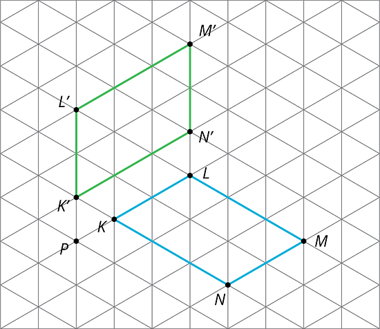 Two parallel line segments are shown on a grid next to Point P