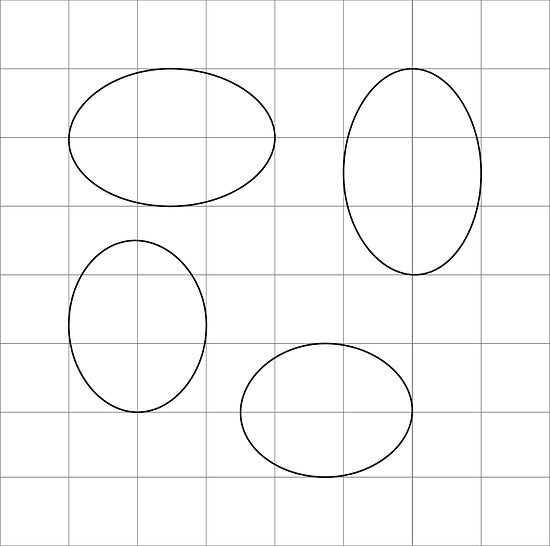 4 ovals are shown on a grid