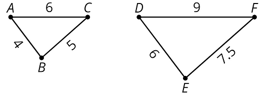 Two similar triangles are shown. One is smaller than the other. 