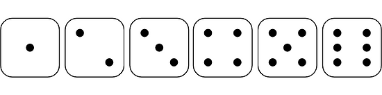All 6 faces are shown of a die
