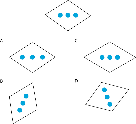 5 diamonds are shown with 3 dots inside of each.