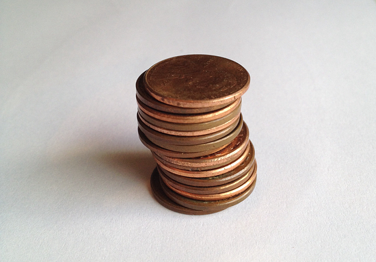 a stack of pennies is shown