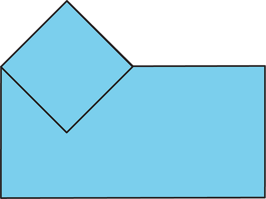 A small square partly contained within a larger rectangle. The square is rotated 45 degrees and contacts the rectangle at its upper left corner.