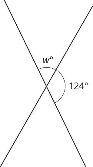 A straight angle is made up of 124 and w degrees.