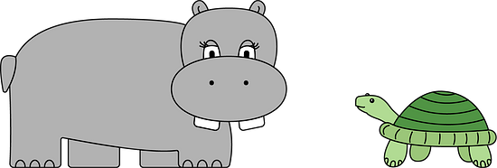 "A hippopotamus with 2 eyes and 4 legs and a giant turtle with 2 eyes and 4 legs."