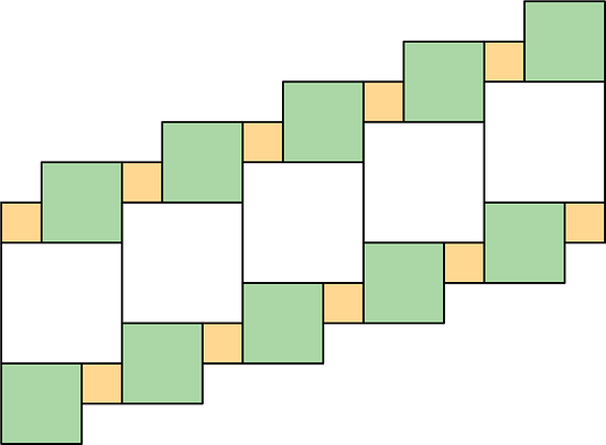 A plane composed of a series of squares. There are 5 large squares, 10 medium squares, and 10 small squares.