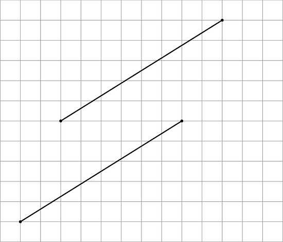 Two parallel line segments are shown on a grid.
