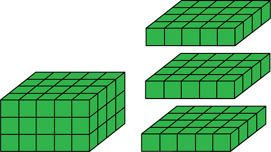 A rectangle prism is made up of 3 4 by 5 blocks