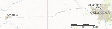 A map showing part of Texas and Oklahoma.