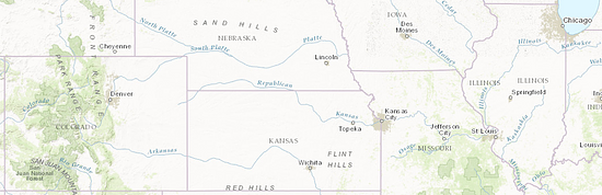 A map of 6 states that include Colorado, Nebraska, Kansas, Iowa, Missouri, and Illinois.
