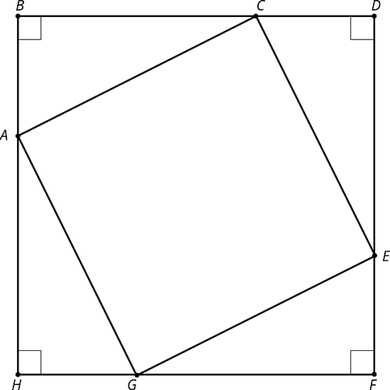 Square BDFH is made up of 4 right triangles and Square ACEG.