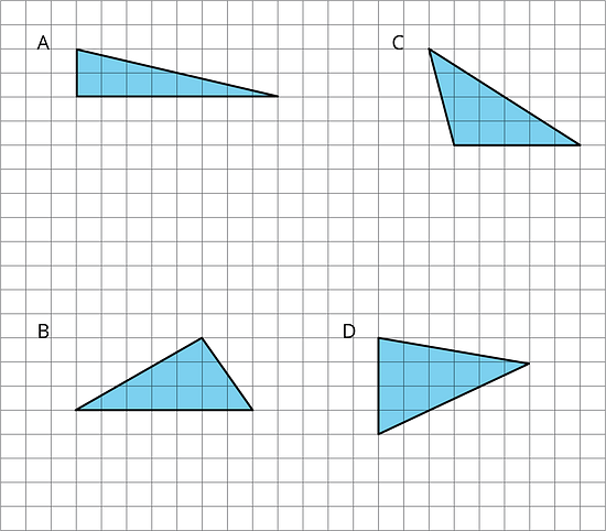 Four triangles on a grid labeled A--D.