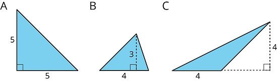 Three different triangles are shown