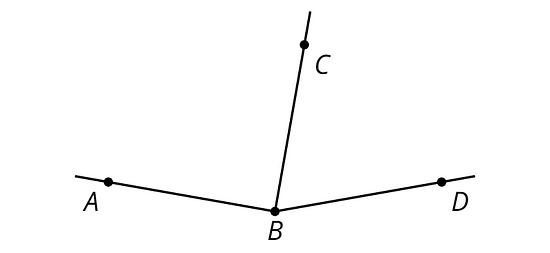 Two angles are shown sharing a line segment. These angles are adjacent