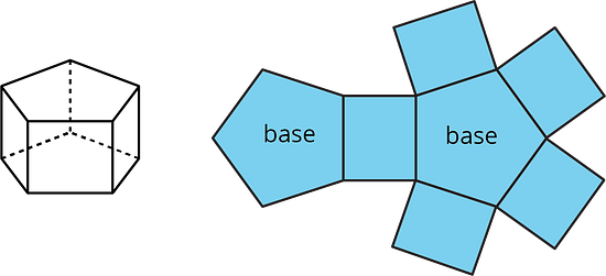 The net for this pentagonal prism is a pentagon surrounded by rectangles on each side with an additional pentagon attached to the opposite side of one of the rectangles.