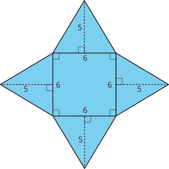 A net with a square of side length 6 surrounded by triangles of height 5.