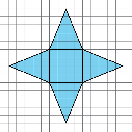 a square has 4 triangles connected to its side lengths on a grid