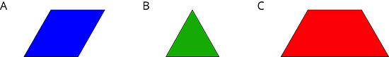 A parallelogram, triangle, and trapezoid