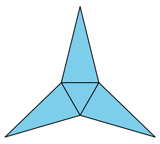 A triangle has 3 triangles connected to the side lengths