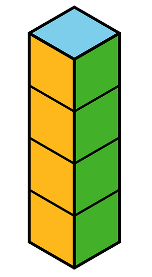 A rectangular prism is formed by 4 cube blocks