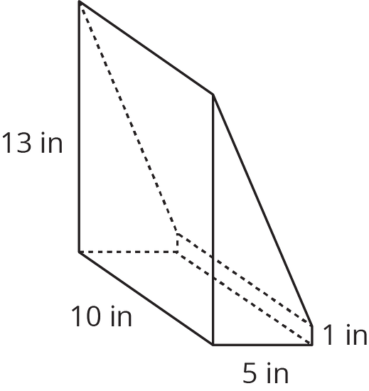 A trapezoidial prism is shown with side lengths of 1, 5, 10, and 13 inches.